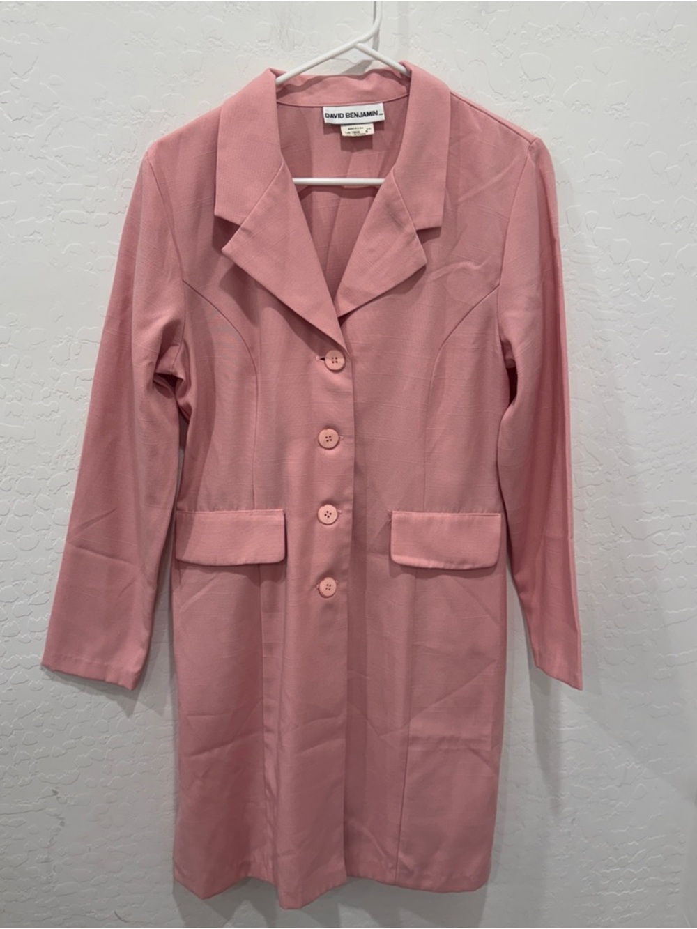 Vintage David Benjamin Pink Tailored Mini Blazer Dress Womens 8 Button Front